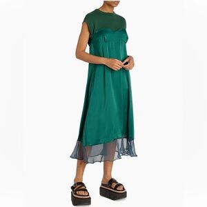 Sacai Green Jersey & Satin Midi-Dress Dress size 1 small 6